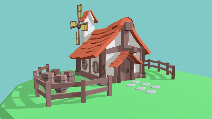 Village Windmill House 3D Model
