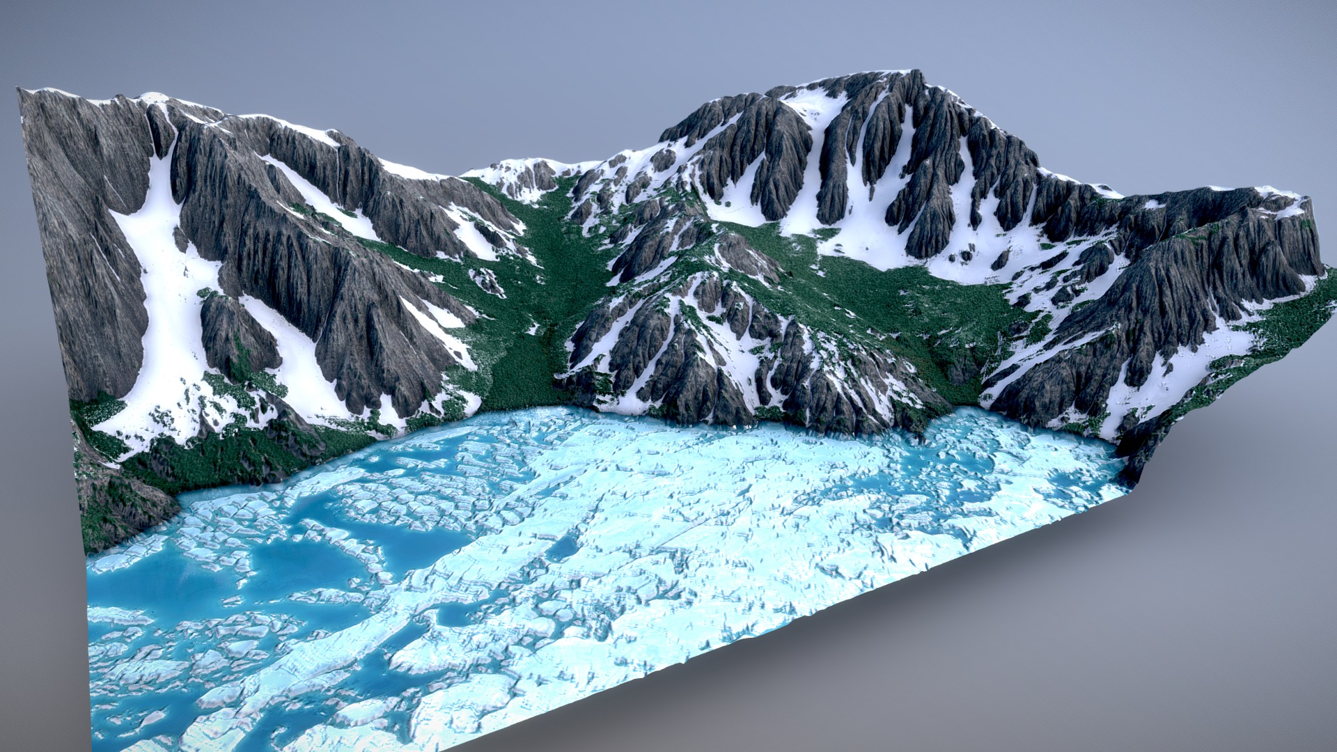 3D model Ice Floe Coast - This is a 3D model of the Ice Floe Coast. The 3D model is about a river with ice and snow.
