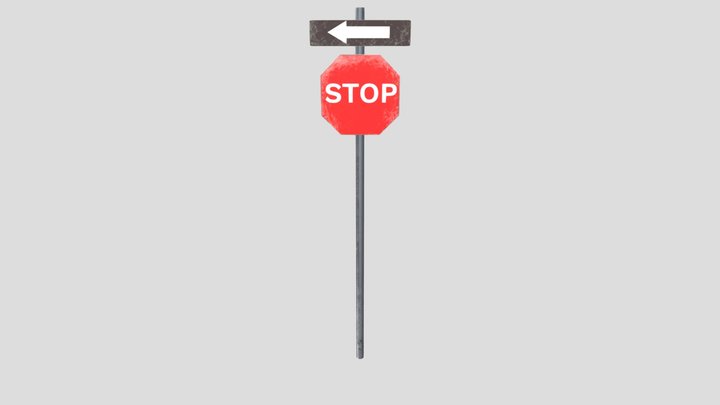 Worn/Dirty Stop Sign With Directional Arrow 3D Model