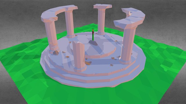 Low Poly Ruin with sword 3D Model