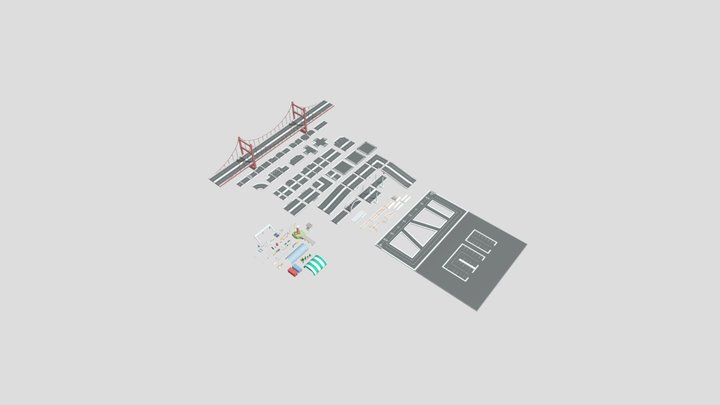 Roads, Rooftop & Street Elements 3 in 1 3D Model