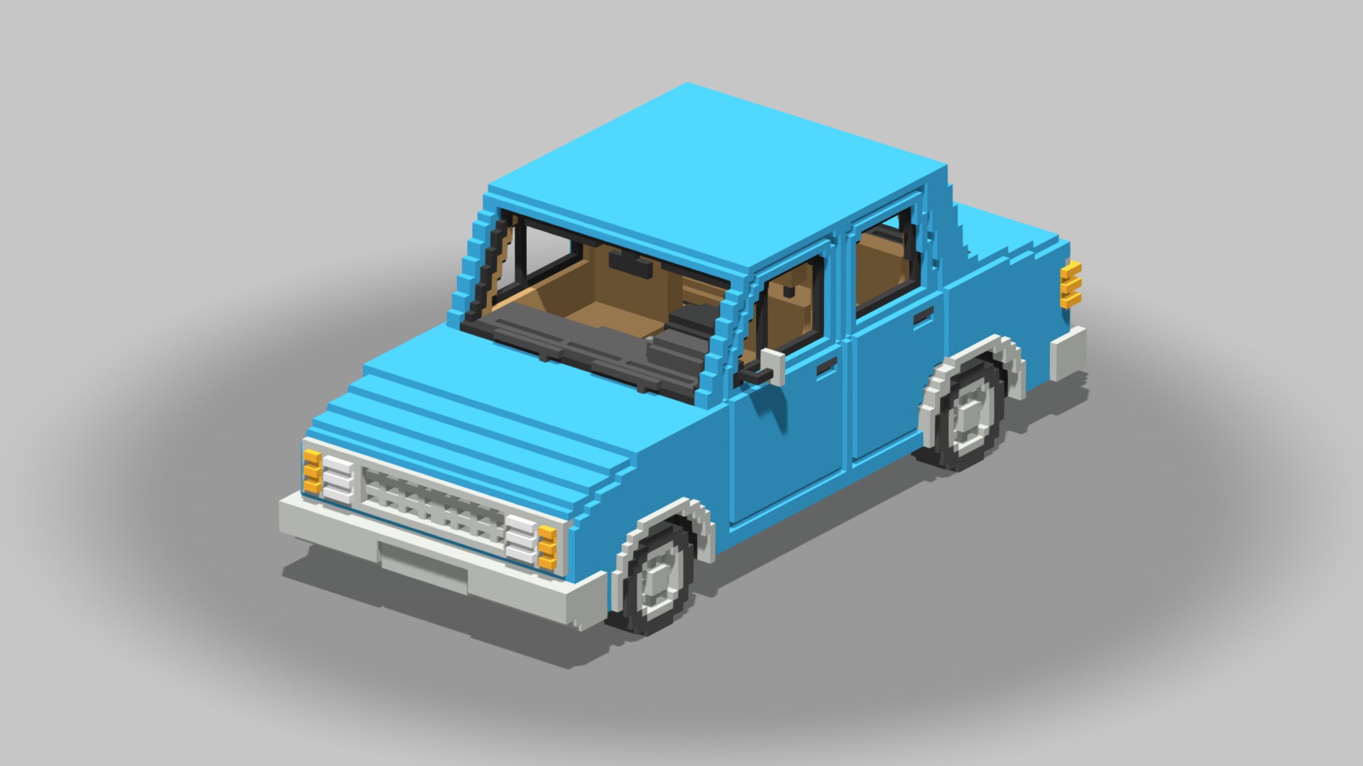 3D model Voxel Sedan Car - This is a 3D model of the Voxel Sedan Car. The 3D model is about a blue and white toy truck.