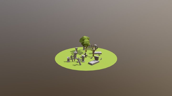 Lowpoly cemetery and tree 3D Model
