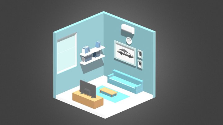 clean blue livingroom 3D Model
