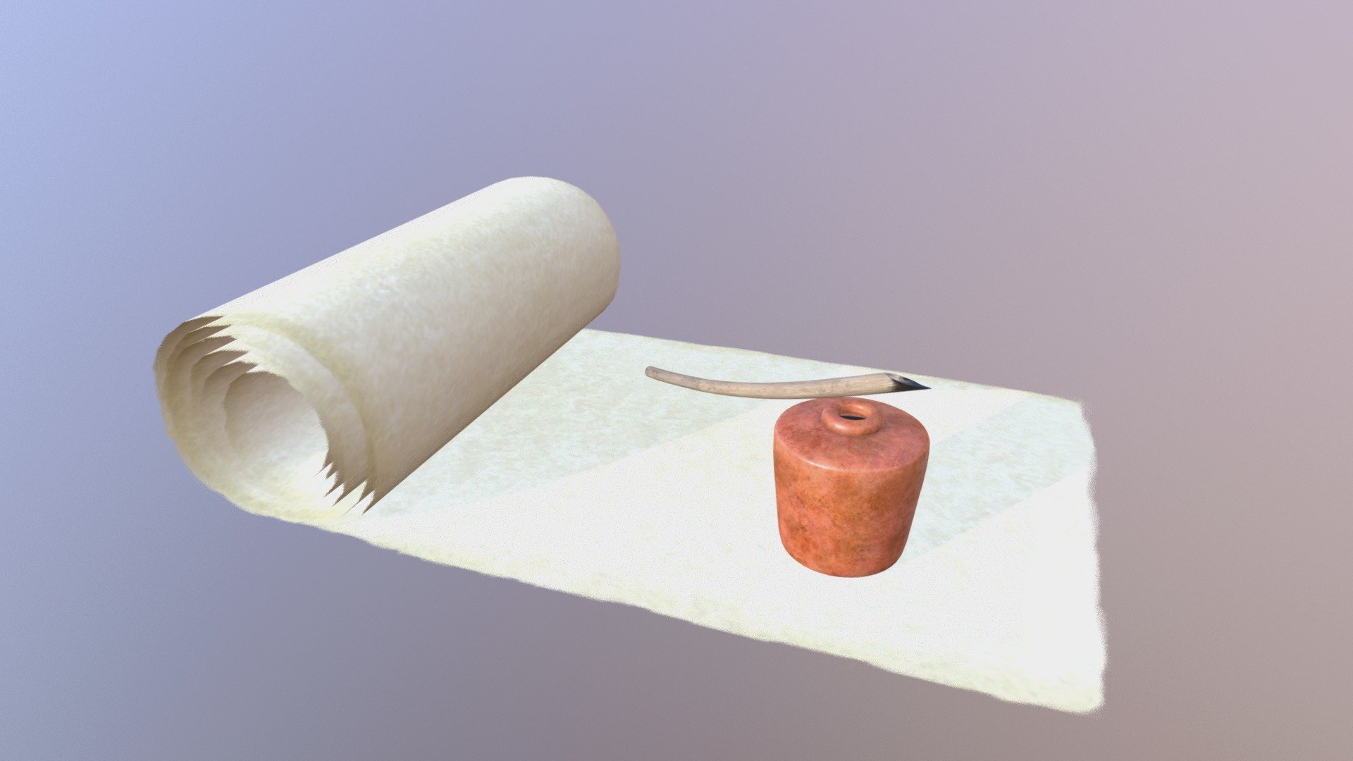 Communication Quill, Inkwell and Parchment 3D model by MarkSchafer