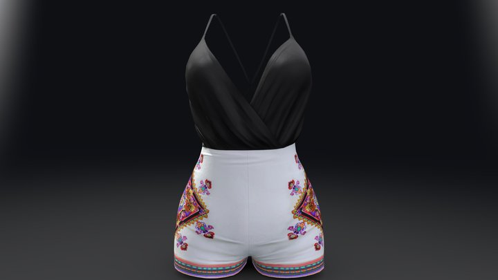 Tie Dye High Waist Shorts  Black Wrap Top 3D Model