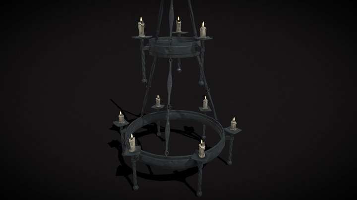 Cast Iron Candle Chandelier 3D Model