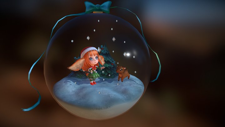 chibi. foxy girl in winter forest 3D Model