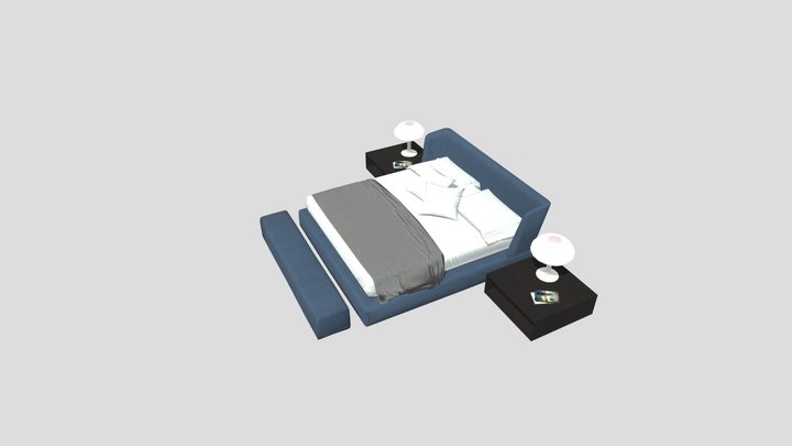 Modern Wooden Double Bed | Low Poly Bed