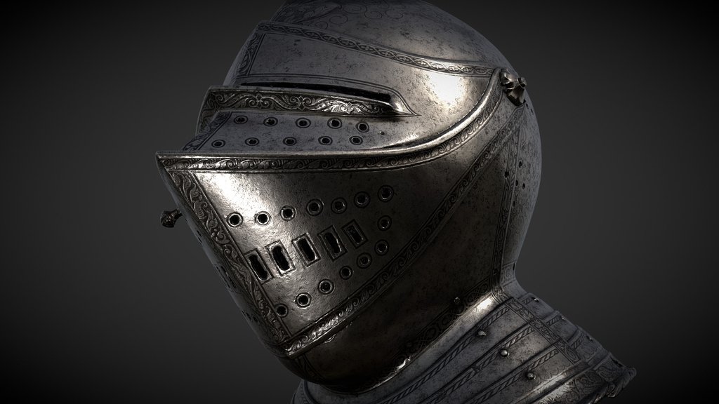 Closed Helmet with Etched Decor