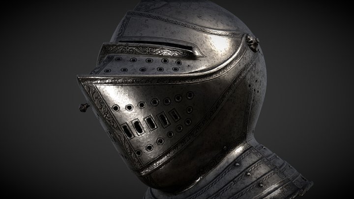 Closed Helmet with Etched Decor 3D Model