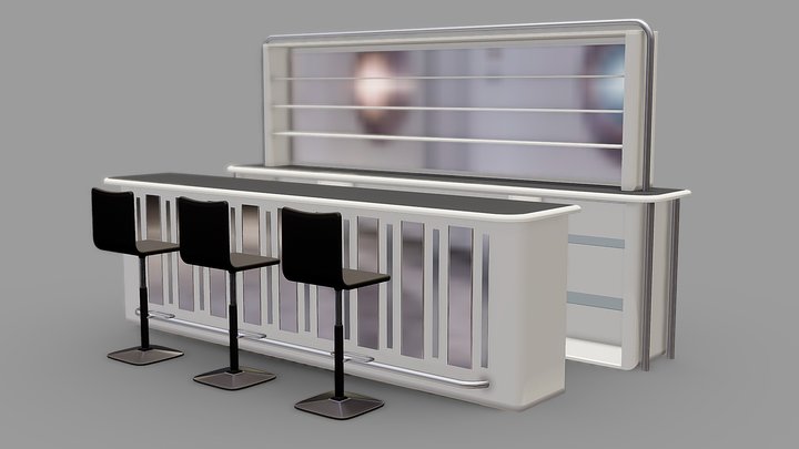Bar With Stools 3D Model