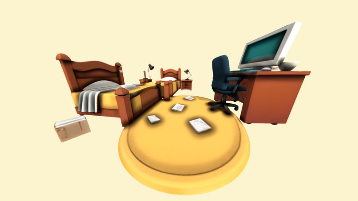 Vintage Double Room – Stylized Interior 3D Scene