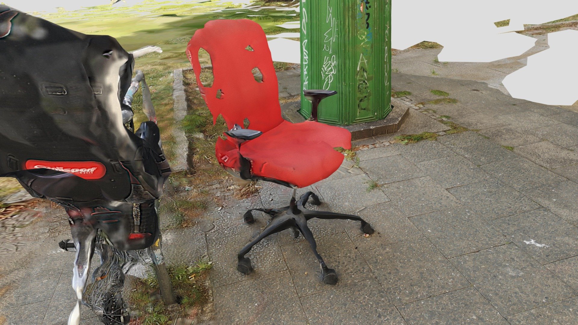 Red office chair on Berlin street — Sketchfab embed 3D viewer