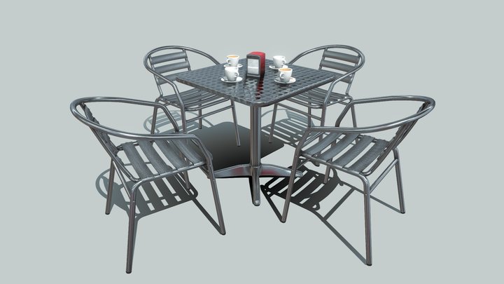 Low-poly bar coffee terrace 3D Model