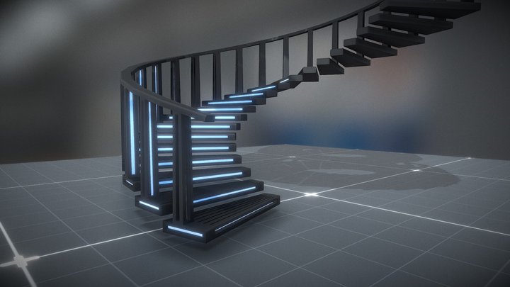 Sci-fi stairs with neon backlighting (4 floors) 3D Model