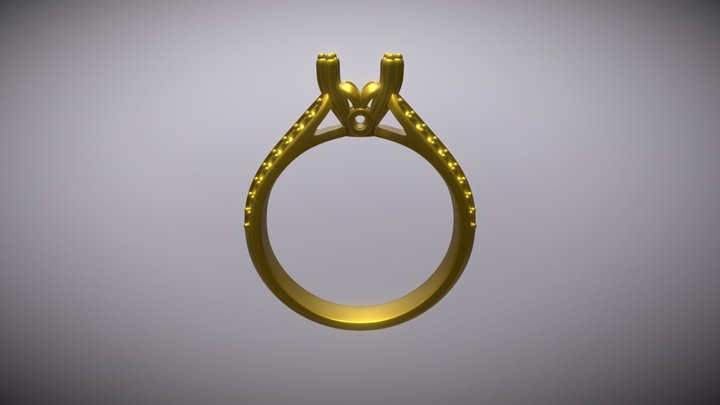 Princess Cut Leaf Shank Designer Ring 3D Model