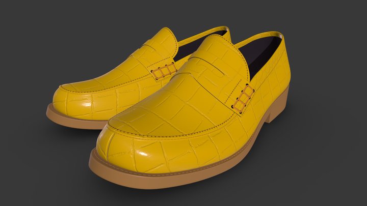 Yellow Leather Loafers Funky Shoes 3D Model