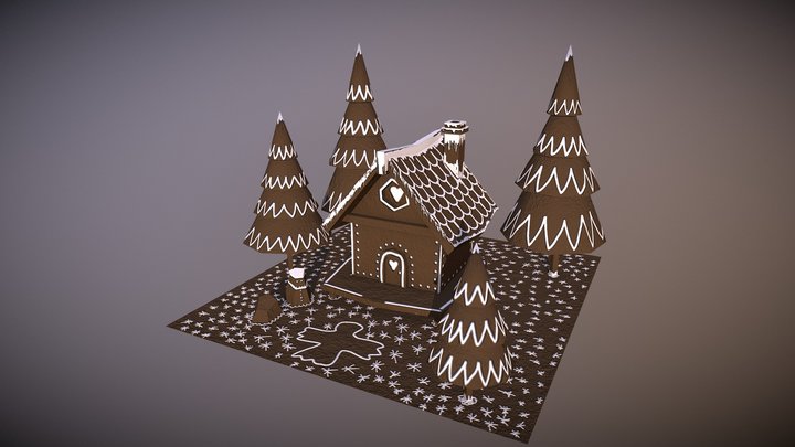 Gingerbread Winter Scene 3D Model