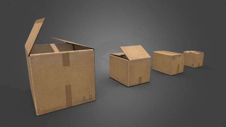 Four Cardboard Boxes 3D Model