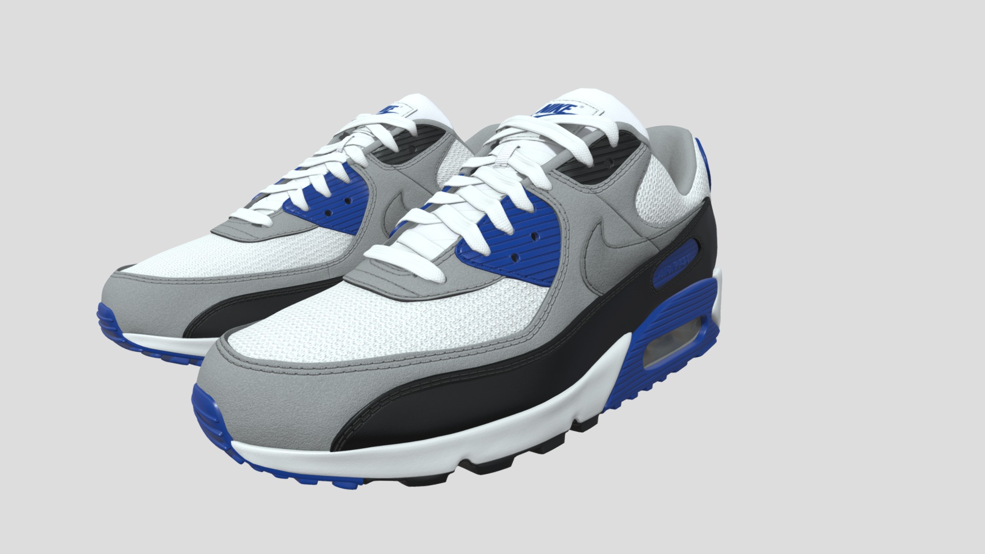 3D model Air Max 90 Nike - This is a 3D model of the Air Max 90 Nike. The 3D model is about a pair of blue and white sneakers.