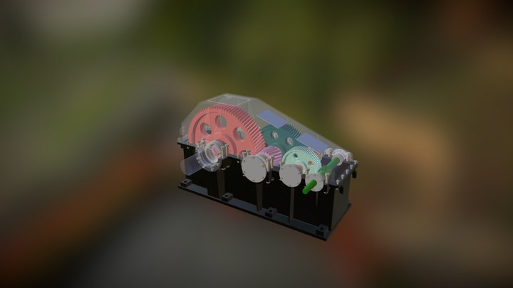 Трехступенчатый цилиндрический редуктор 3D Model
