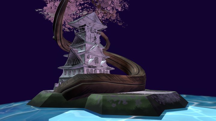 Japanese castle Diorama 3D Model