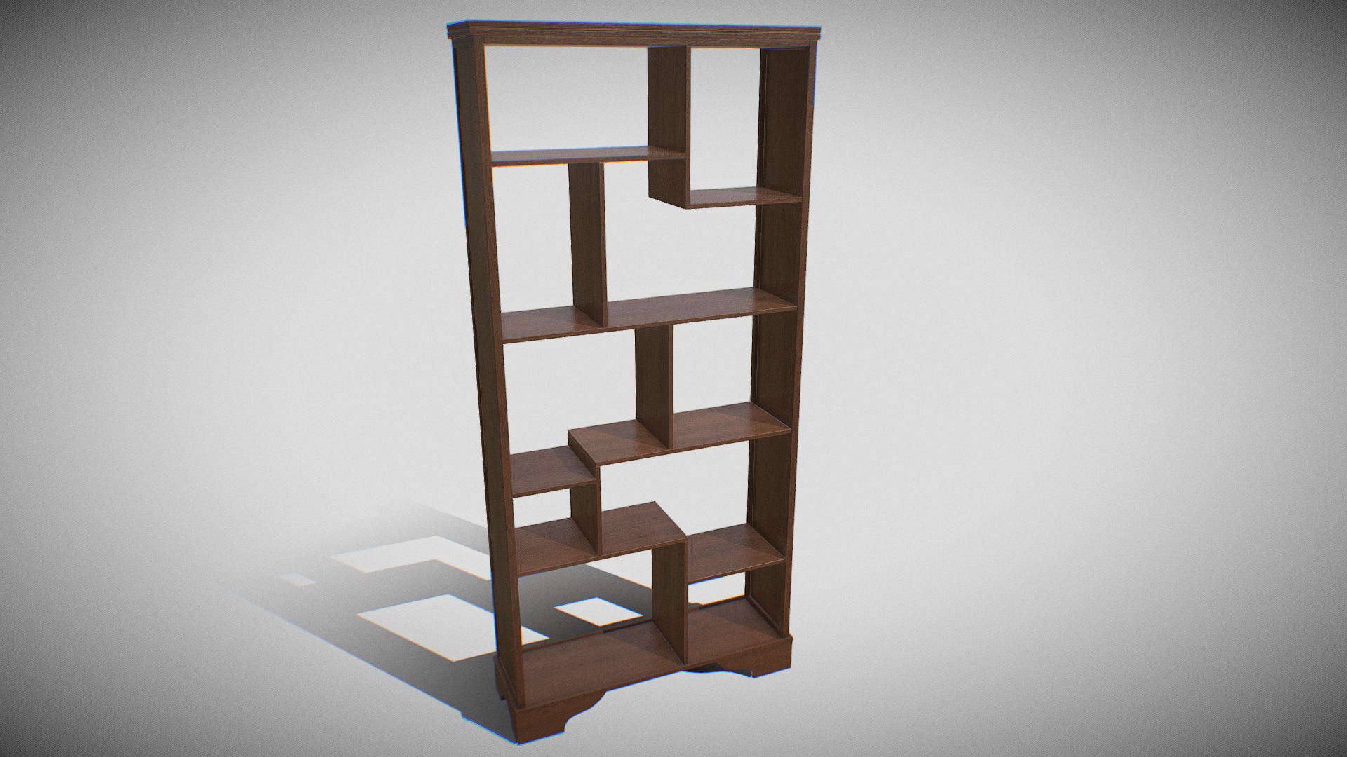 3D model ShelveHighWooden - This is a 3D model of the ShelveHighWooden. The 3D model is about a wooden chair on a white surface.