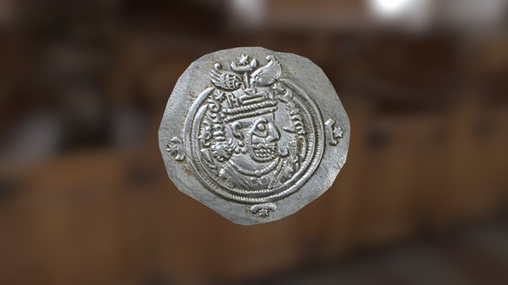 Silver Dirham: Ancient Persia (590-627AD) 3D Model