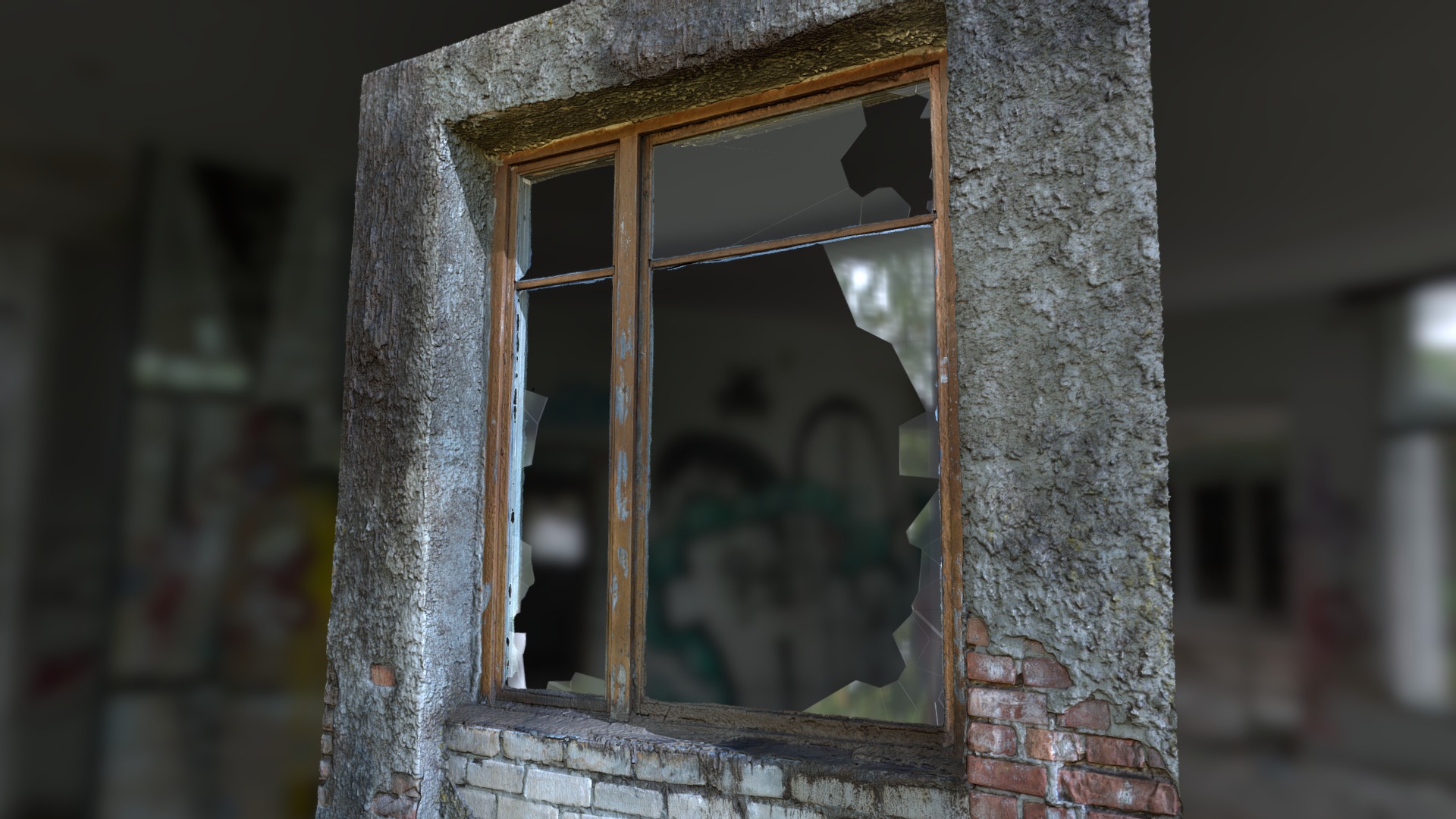 3D model Brown Wooden Window - This is a 3D model of the Brown Wooden Window. The 3D model is about a window with a broken glass.
