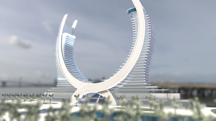Katara Towers, Skyscraper Hotel, Lusail, Qatar 3D Model