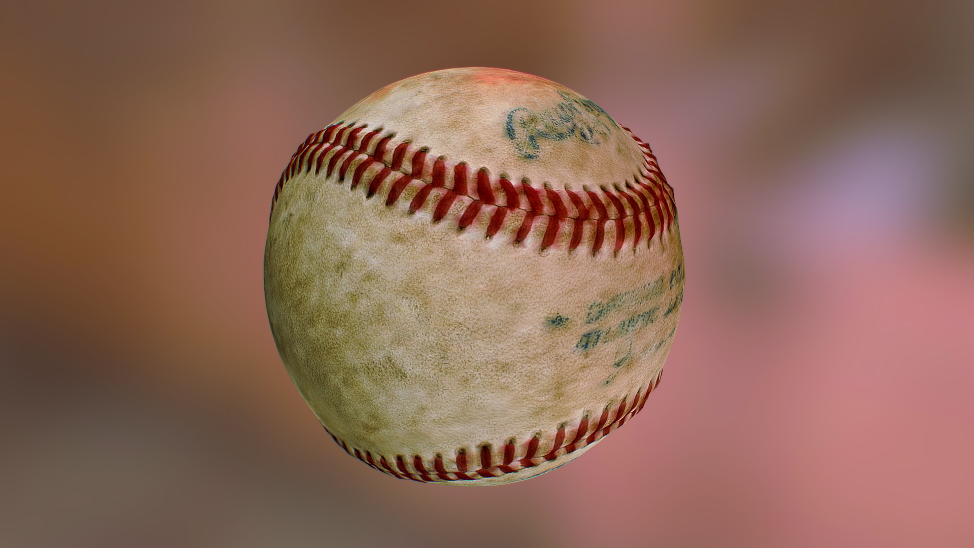 3D model Old Baseball 2 - This is a 3D model of the Old Baseball 2. The 3D model is about a baseball on a pink background.