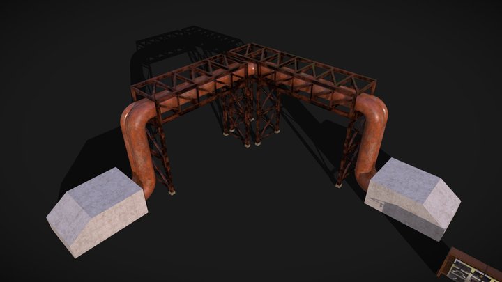 PBR Industrial Pipe Bridge Game Ready Modular 3D 3D Model