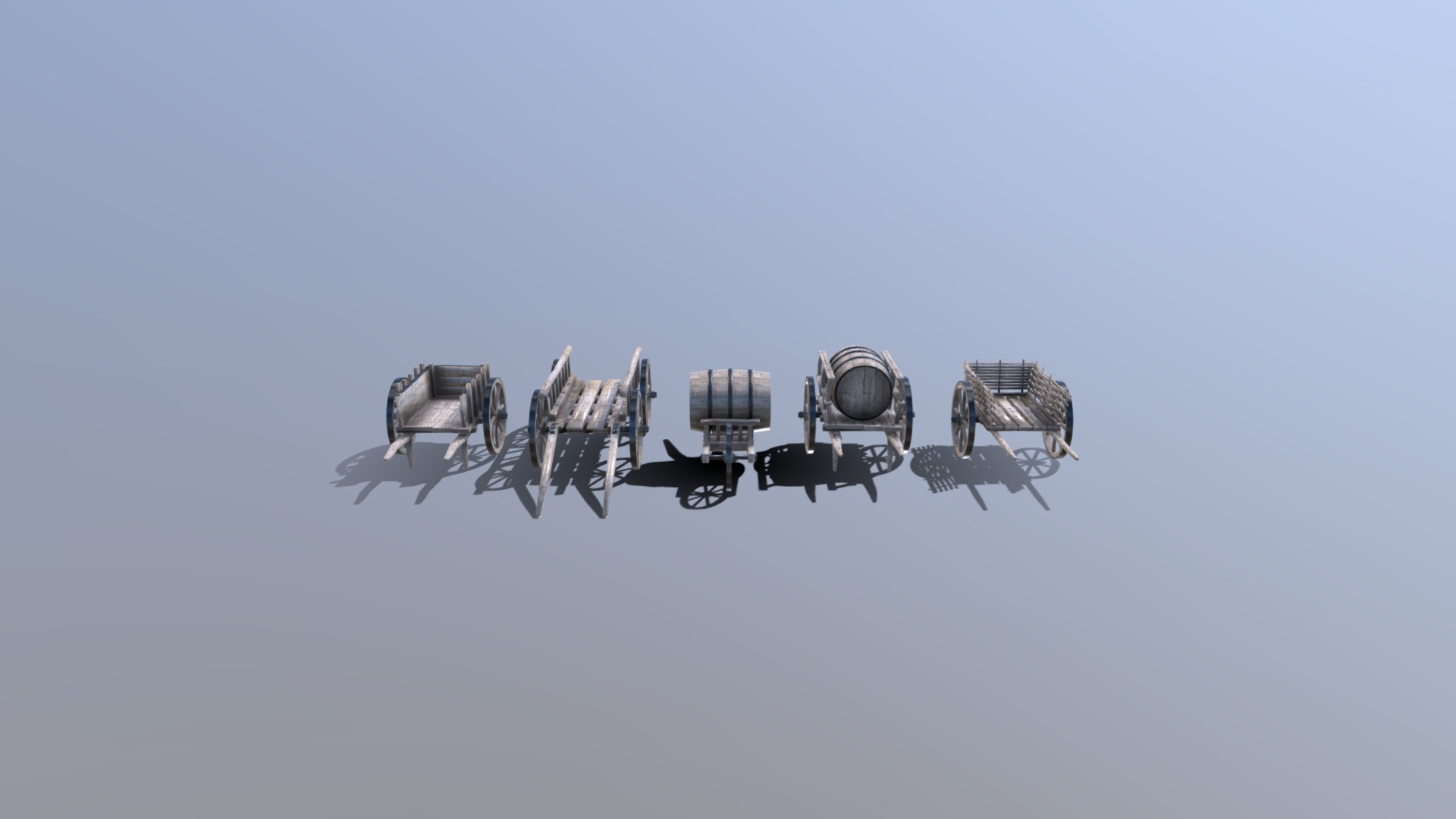 3D model Medieval- Cart- Pack - This is a 3D model of the Medieval- Cart- Pack. The 3D model is about a group of cars in the air.