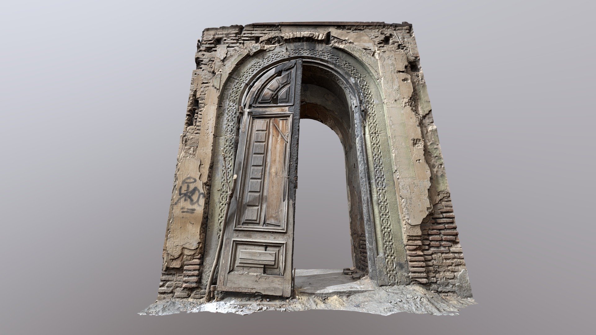 Burnt church entrance — Sketchfab embed 3D viewer