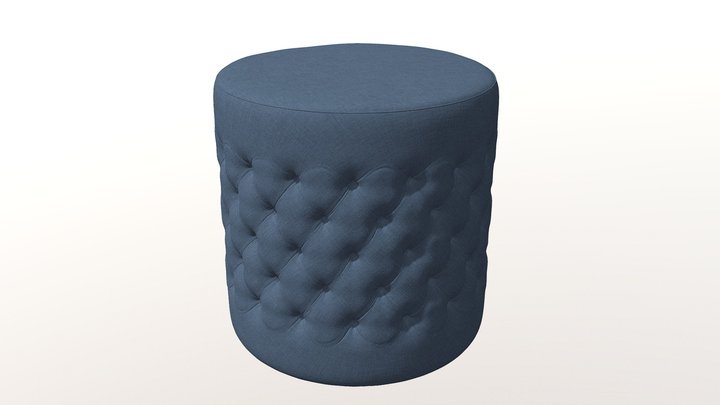 Tufted ottoman stool round Blue 3D model 3D Model
