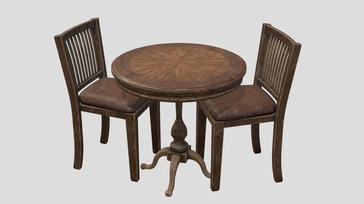 Wood Dining Table Set 3D Model