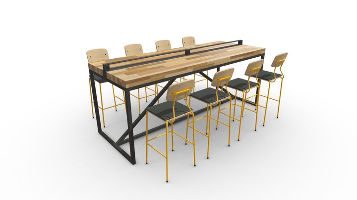 BAR STOOL CON MESA COMUNAL TIPO 02 3D Model