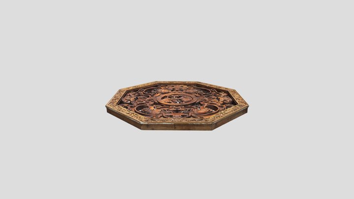 28.建築構件 八卦（夔龍） 木雕窗 3D Model