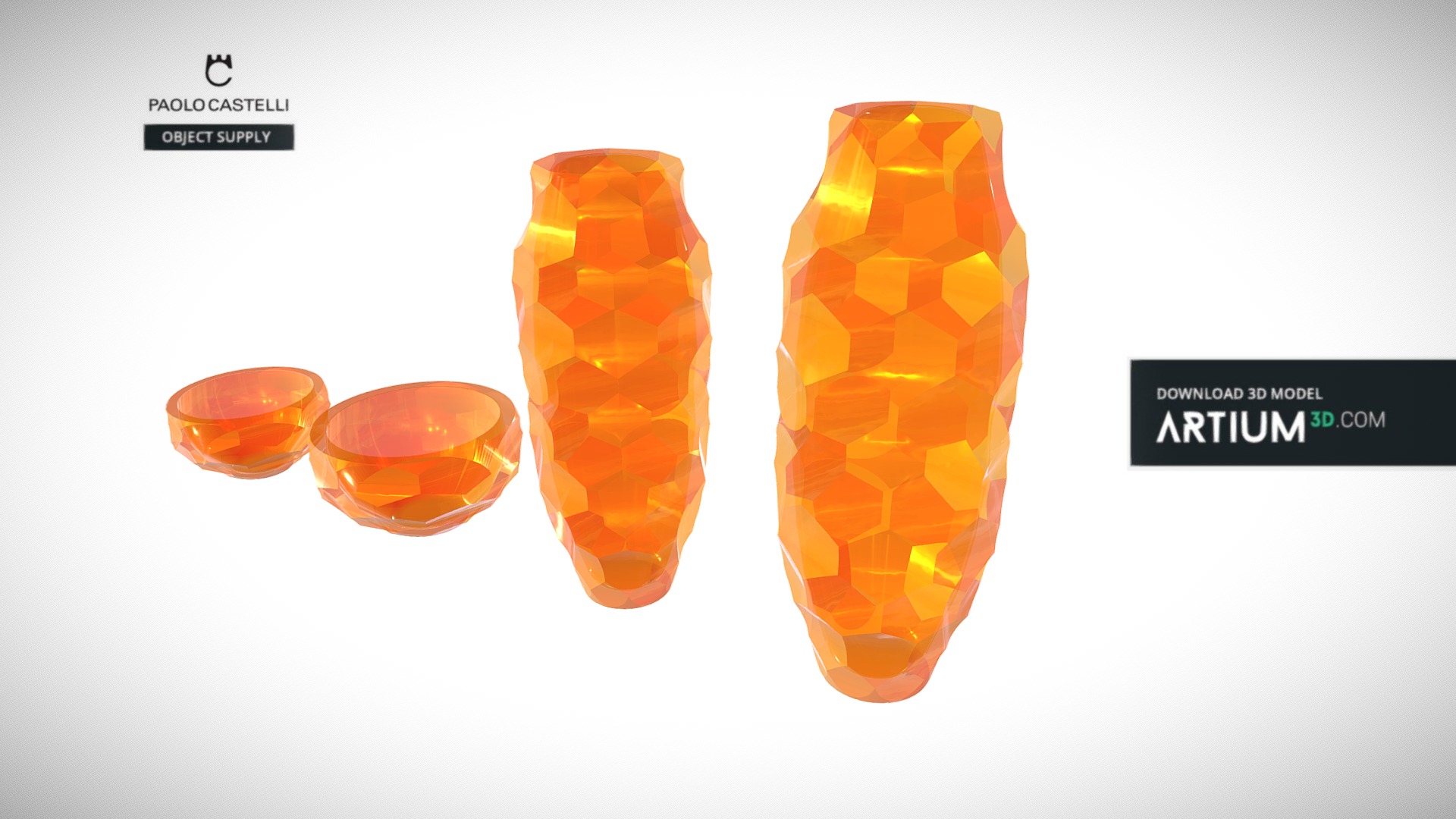 3D model Murano Vases from Paolo Castelli - This is a 3D model of the Murano Vases from Paolo Castelli. The 3D model is about a group of orange liquid.