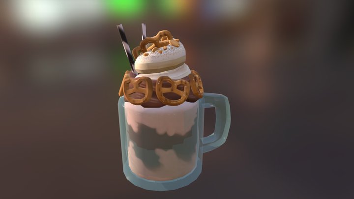 Choc Peanut Milkshake with Pretzels 3D Model