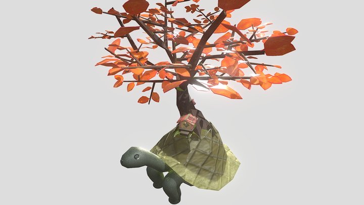 Tree House with Tortoise (Low Poly) 3D Model