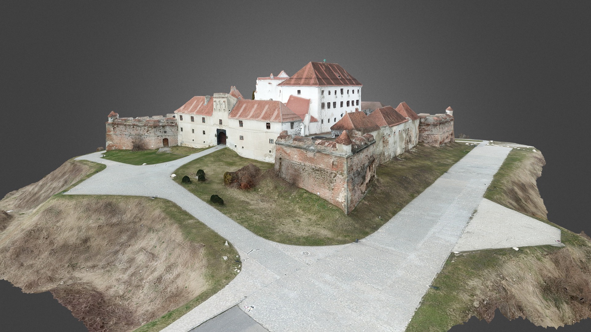 3D model Brasov fortress 3D model - This is a 3D model of the Brasov fortress 3D model. The 3D model is about a white building on a hill.