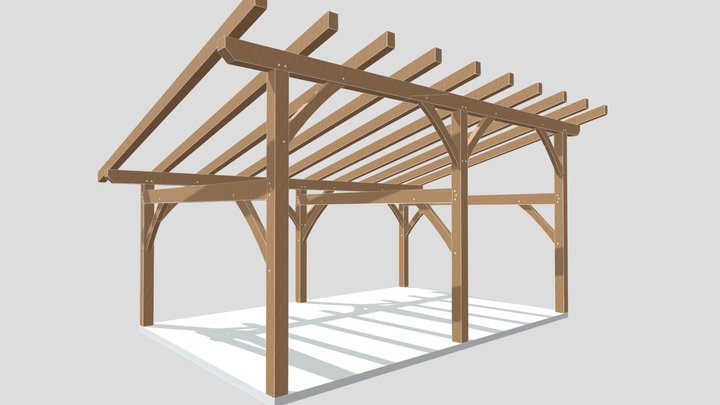 16x24 Lean-To Shed Roof Plan 3D Model