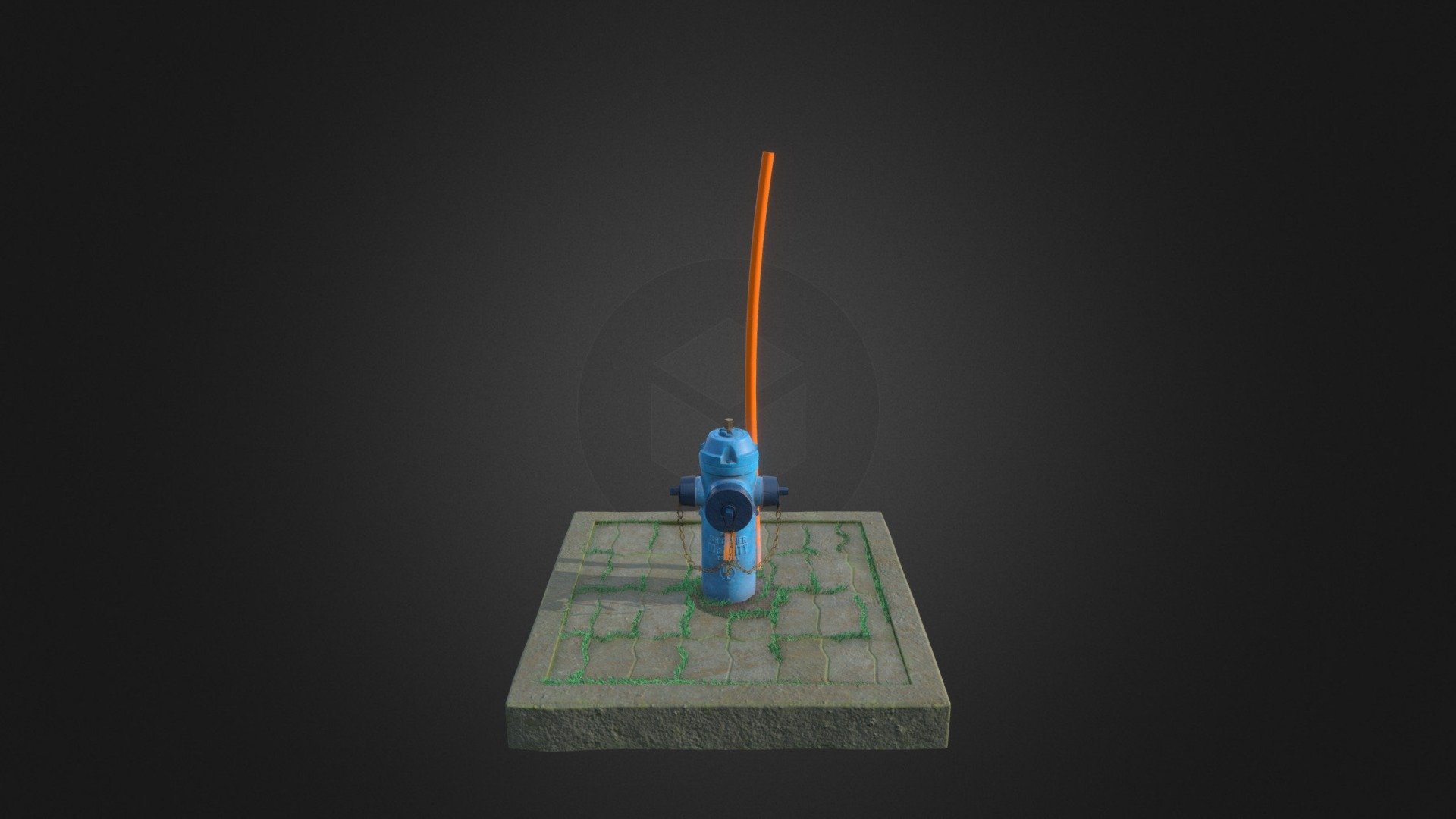 Cool Blue Fire Hydrant Mossy Sidewalk Scene
