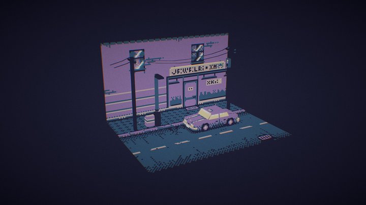Pixel Car Street 3D Model