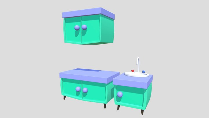 Toon Kichen Desk 3D Model
