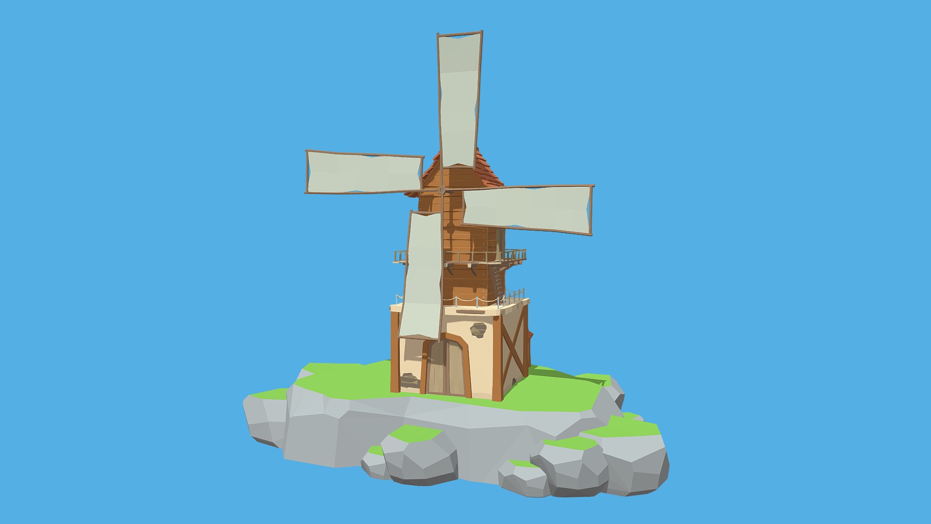 3D model Windmill - This is a 3D model of the Windmill. The 3D model is about a toy house on a rock.