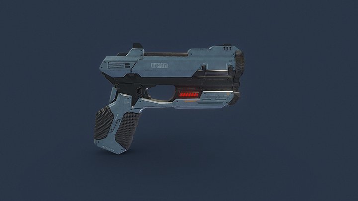 Low Poly Cyberpunk Sci-Fi Pistol Gun Futuristic 3D Model
