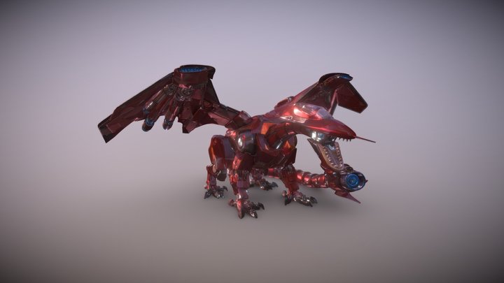 Crimson Mecha Dragon 3D Model